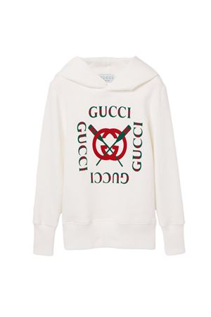 White felted cotton jersey hoodie GUCCI KIDS | 771624XJGZD9214